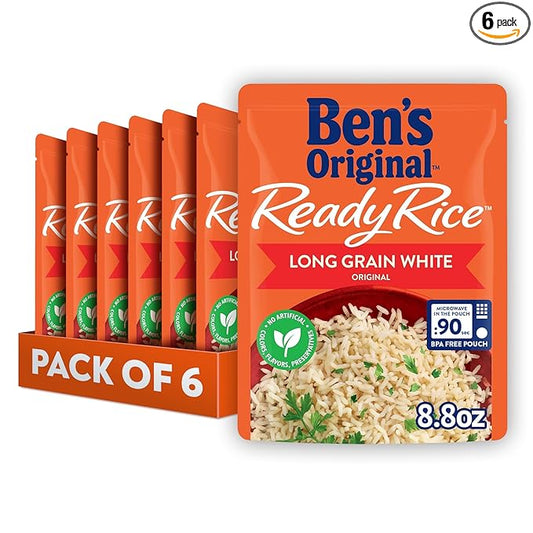 BEN'S ORIGINAL Ready Rice Original Long Grain White Rice, Easy Dinner Side, 8.8 oz Pouch (Pack of 6)
