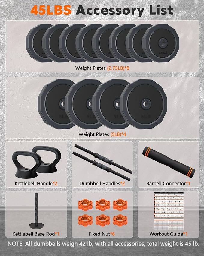 Adjustable Dumbbells Set, 45/65/85 lbs Free Weight Set with Connector, 4 in1 Dumbbells Set for Home Gym Workout