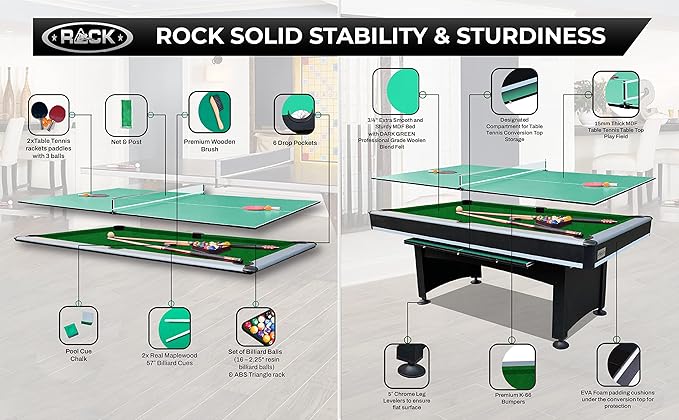 RACK Scorpius 7-Foot Multi Game Billiard/Pool with Table Tennis - The Ultimate Entertainment for Friends and Family!