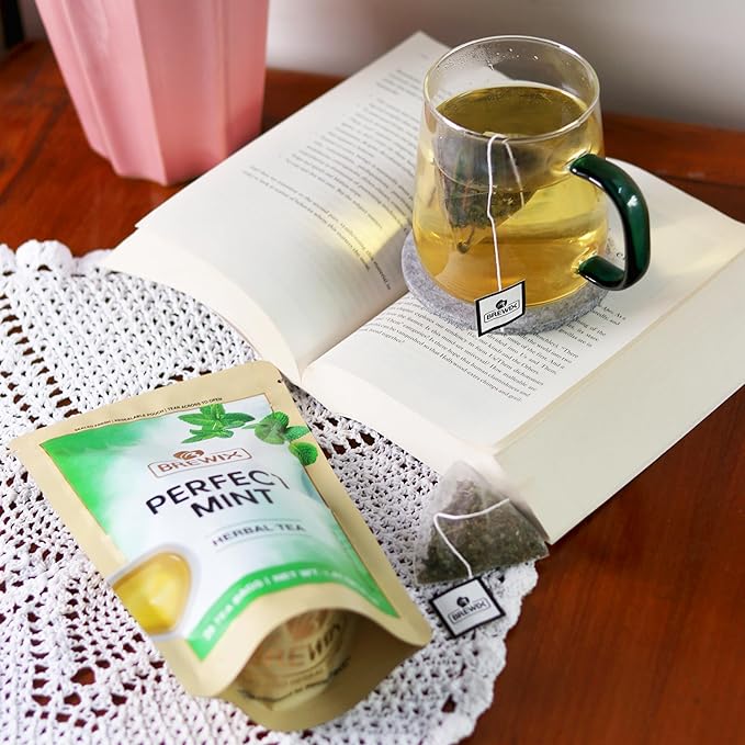 BREWIX, Perfect Mint Tea (20 Pyramid Tea Bags) | Soothing Mint Blend for Digestion Support & Daily Calm | Calming, Fresh and Cool | Caffeine Free Herbal Tea | No Sugar & No Caffeine | Spearmint and Peppermint
