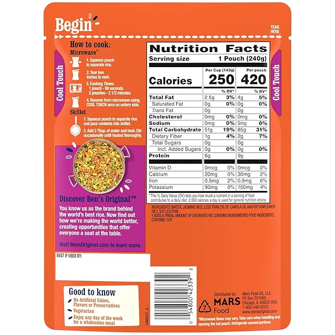 BEN'S ORIGINAL Ready Rice Jasmine Rice, Easy Dinner Side, 8.5 OZ Pouch (Pack of 6)
