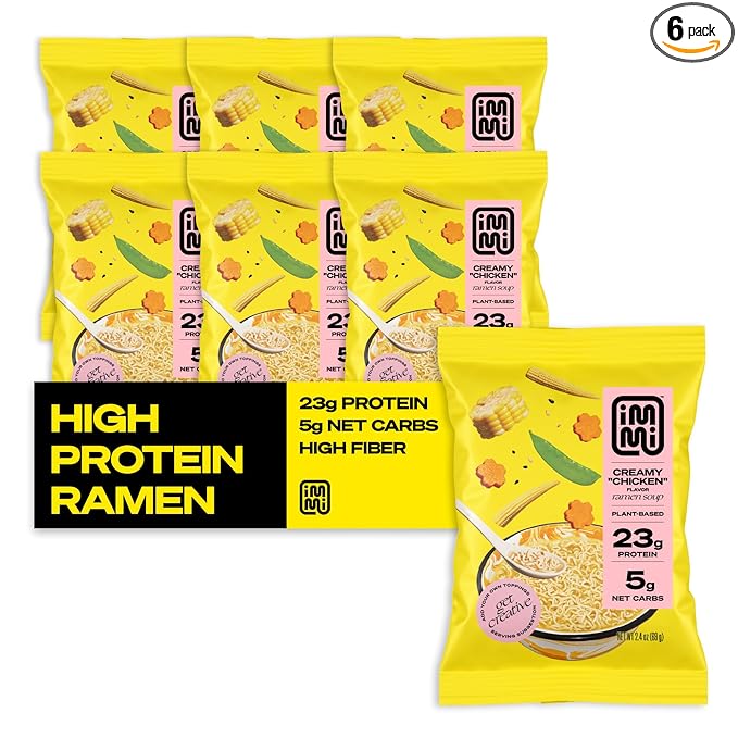 immi Creamy "Chicken" Ramen, 100% Plant Based, Keto Friendly, High Protein, Low Carb, Packaged Noodle Meal Kit, Ready to Eat, 6 Pack