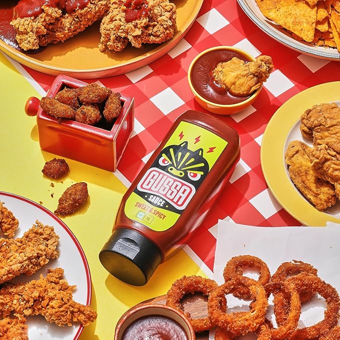 GUSSA Sauce 16 oz - Sriracha Style Sweet & Spicy Sauce - Perfect for Burgers, Wraps, Chicken Wings, Tacos, Salads, Noodles & More. Vegan, Non-GMO, No Preservatives, Gluten-Free, BPA-Free.