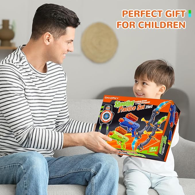 GMAOPHY Bow and Arrow for 5 6 7 8 9 10 11+ Year Old Boys, Birthday Gift for Kids, Indoor Outdoor Activity Toys, 2 Pack LED Light Up Archery Toy with 20 Suction Cup Arrows, Standing Target, 2 Quiver
