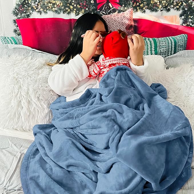 Bedsure Fleece Blanket Twin Size Washed Blue - 300GSM Lightweight Plush Fuzzy Cozy Soft Warm Blanket for Bed, Sofa, Couch, Travel, Camping, 60x80 inches