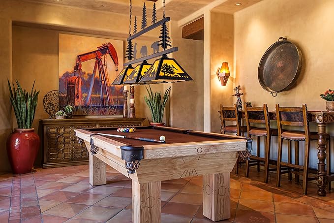 Tochic Rustic Billiard Table Light 3 Lights Vintage Billiard Lights for Over Pool Table, 46.5" Western Pool Table Lights Hanging Fixture Farmhouse Chandelier for Snooker Game Room Man Cave Dining Room