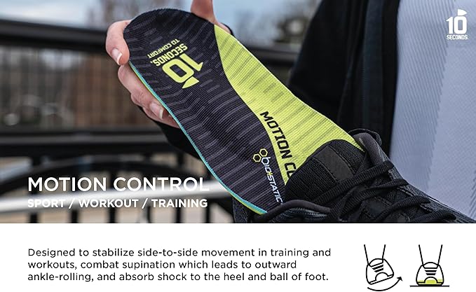 10 Seconds 3210 Motion Control Shoe Insoles, M 7, W 9 (2 Pack)