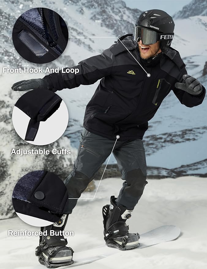 MAGCOMSEN Men's Winter Coats Water Resistant Ski Snow Jacket Warm Fleece Jacket Parka Raincoats With Multi-Pockets