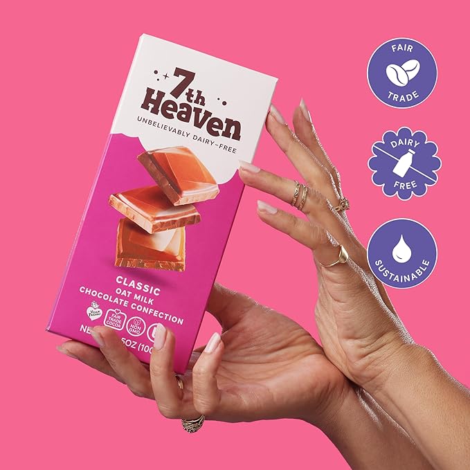 7th Heaven, Vegan Oat Milk Chocolate Bars (3.5oz Full Size Candy Bars - 4 Packs) - Perfect for Easter Candy, Plant Based Dairy Free Chocolate with Peanut Butter Filling, Fair Trade Cocoa & Coconut Oil, Kosher Parve