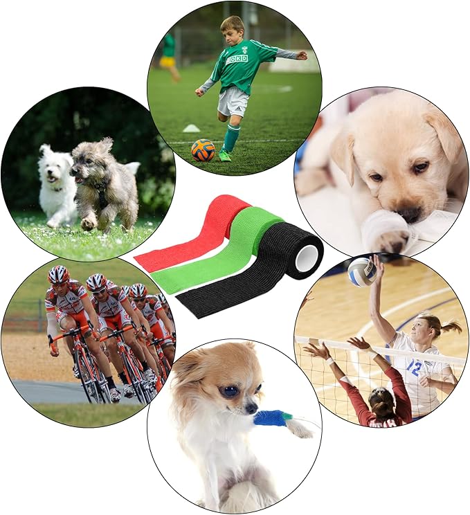 Twavang6 Pack 2 Inches Self Adhesive Bandage Wrap Breathable Cohesive Bandage Elastic Tape for Pets, Athletic, Sports, Wrist, Knee, Ankle(5 Yards Per Roll, Black)