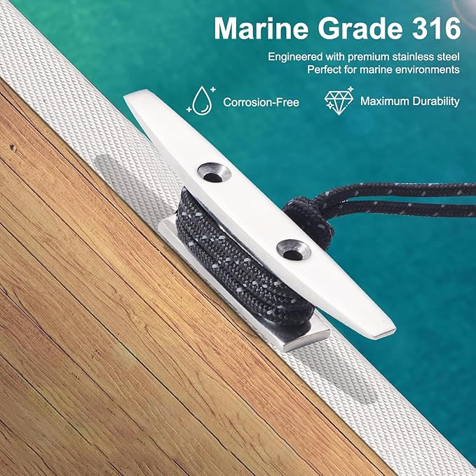 Boat Dock Cleat, 316 Marine Grade Stainless Steel Open Base Cleats with Hardware, Heavy Duty Mooring Accessories for Yacht Kayak Jetski (2-Pack)