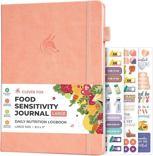 Clever Fox Food Sensitivity Journal Large – Daily Intolerance & Symptom Log for IBS, Diabetic, Low Fodmap, Elimination Diet – Health Tracker, 8.3x11” (Peach Pink)