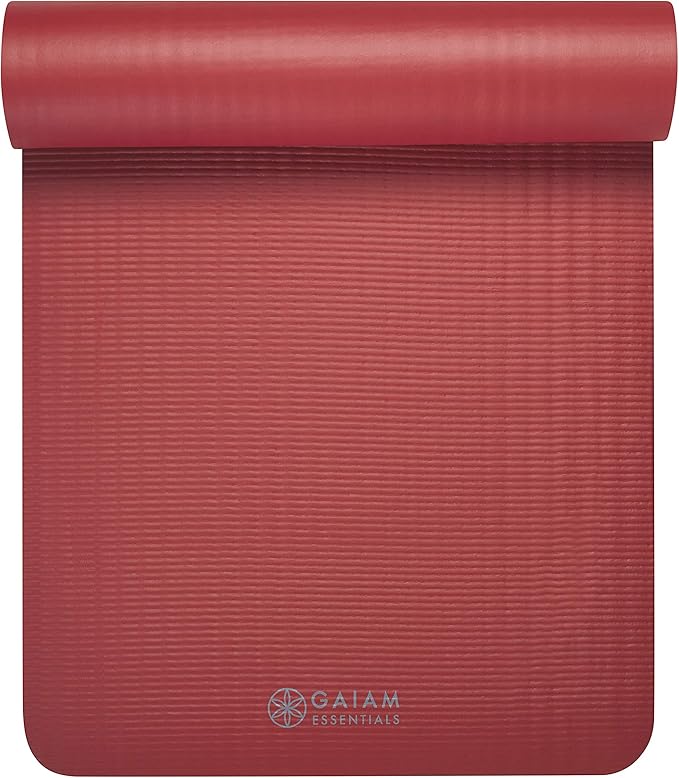 Gaiam Essentials Thick Yoga Mat Fitness & Exercise Mat with Easy-Cinch Yoga Mat Carrier Strap, 72"L x 24"W x 2/5 Inch Thick