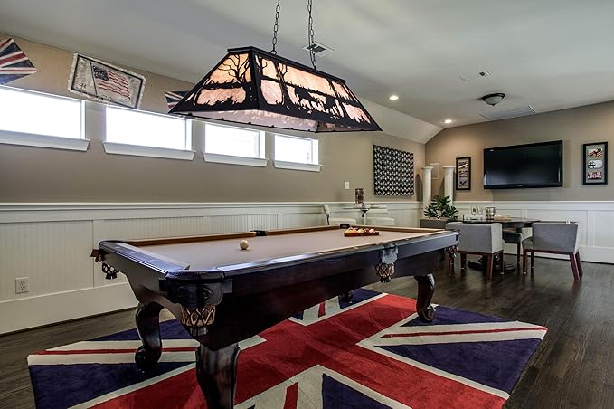 Wellmet Tiffany Pool Table Light 59 inch, 5 Lights Rustic Deer Chandelier for Kitchen Island, Cabin, Billiards Table Lamp, Farmhouse Chandelier for Country, Wild West Style