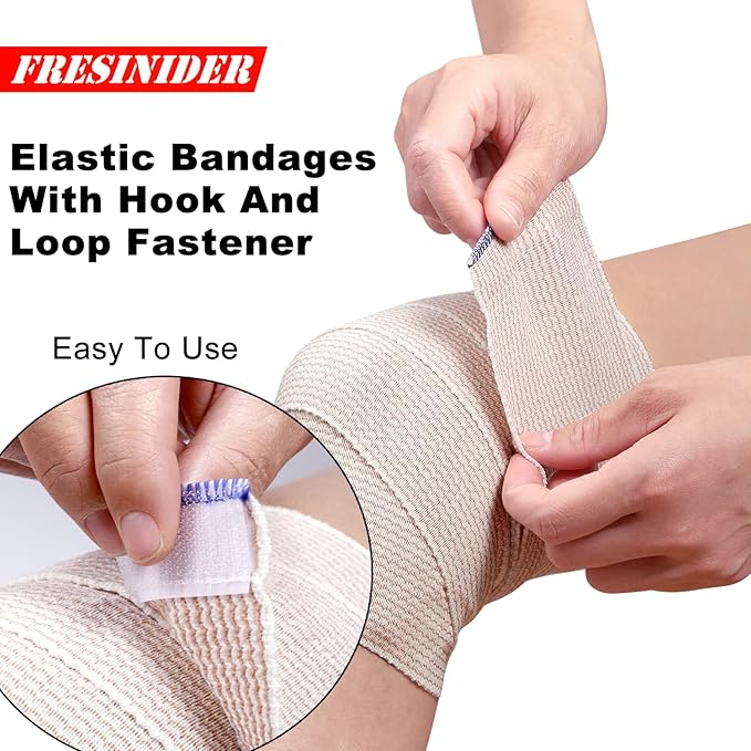 Premium Elastic Bandage Wrap, 6 Pack 4" Cotton Latex Free Compression Bandage Wrap with Touch Closure at Both Ends, Support & First Aid for Sports, Medical, and Injury Recovery
