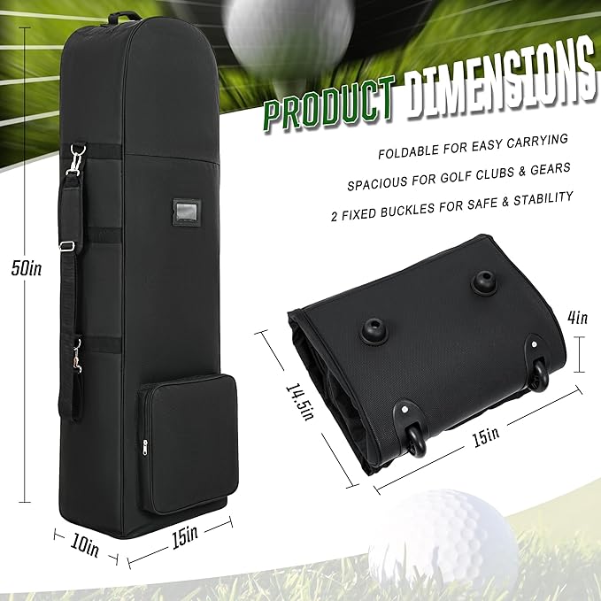 Golf Travel Bags for Airlines with Adjustable Support Rod and Detachable Shoulder Straps, Soft Foldable Golf Club Travel Covers, 900D Heavy Duty Oxford