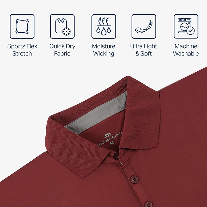 Mio Marino Golf Polo Shirts for Men - Dry Fit - Ultra-Thin Breathable Fabric
