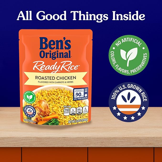 BEN'S ORIGINAL Ready Rice Roasted Chicken Flavored Rice, Easy Dinner Side, 8.8 OZ Pouch (Pack of 6)