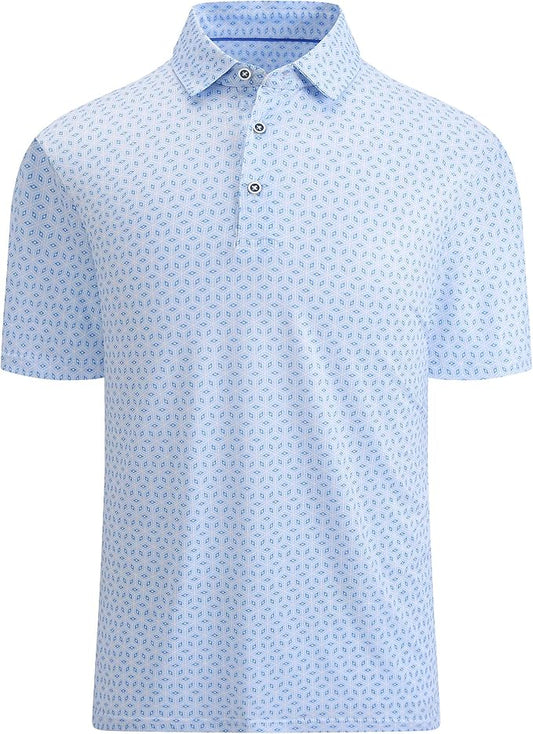 Esabel.C Golf Shirts for Men Dry Fit Performance Short Sleeve Print Moisture Wicking Collared Shirt