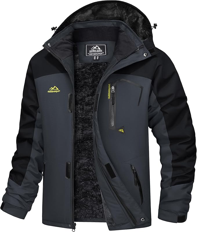 MAGCOMSEN Men's Winter Coats Water Resistant Ski Snow Jacket Warm Fleece Jacket Parka Raincoats With Multi-Pockets