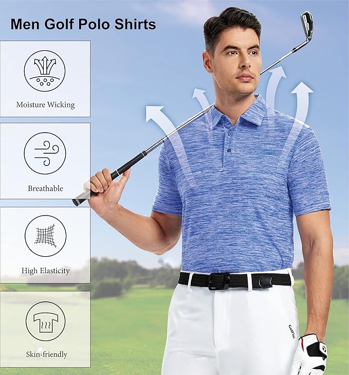 WARHORSEE Golf Polo Shirts for Men Short Sleeve Wrinkle Free 4 Way Stretch Moisture Wicking Performance Collared Tshirts