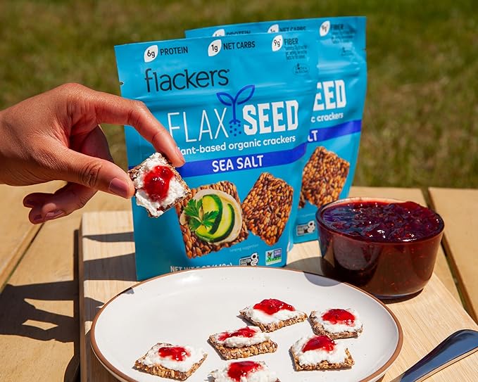 Flackers Organic Sea Salt Flaxseed Crackers, 5 Ounce 1-Pack, Gluten Free, Non GMO, Vegan, Keto Snack, 9g Fiber, 1g Net Carb