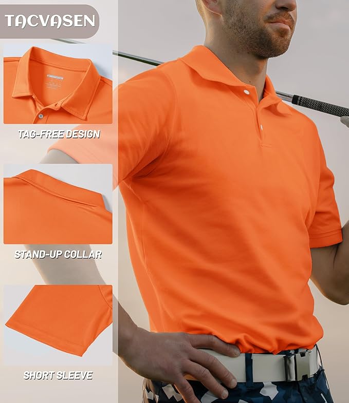 TACVASEN Mens Golf Shirt Dry Fit Mens Polo Shirts Short Sleeve Performance Golf Polos for Men with Collar Work Shirts