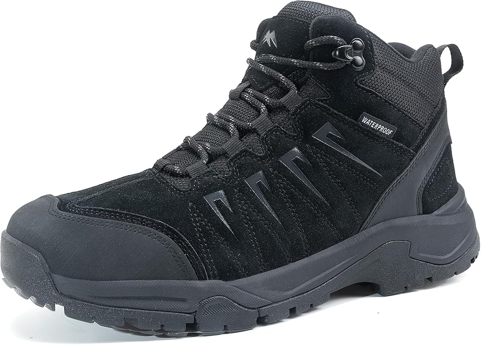 Men's Waterproof Hiking Boots Lightweight Comfortable Leather Mid Ankle Outdoor Trekking Boot