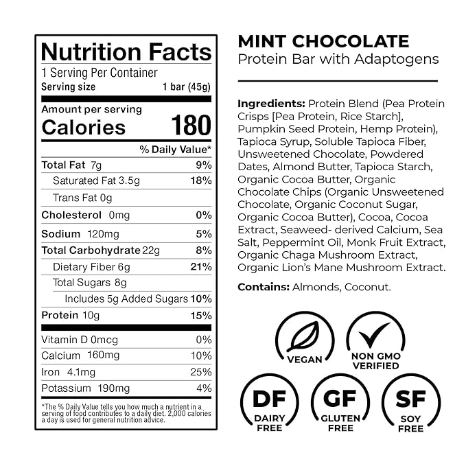 Laird Superfood Functional Protein Bars – Protein Bar but Better with Real Ingredients, Functional Mushrooms 10g Plant-Based Protein, 6g Fiber - Non-GMO - 5 Flavor Variety Pack, 10 Count (Pack of 1)