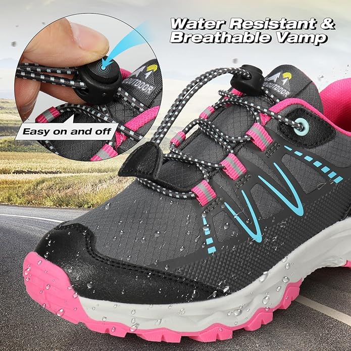 UOVO Boys Girls Hiking Shoes Kids Waterproof Running Trail Fashion Sneakers Breathable Lightweight Non-Slip Outdoor Walking Sports Shoe(Little/Big Kids)