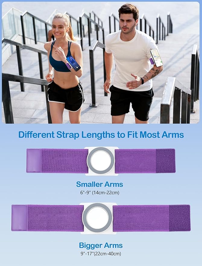 TOPGO Magnetic Running Phone Holder for iPhone, HD Mirror & Extendable Anti-Drop Rope for Gym/Yoga, 360° Rotatable Wrist Phone Holder, Fits iPhone 16 Pro & Android (Purple, 2 Straps)