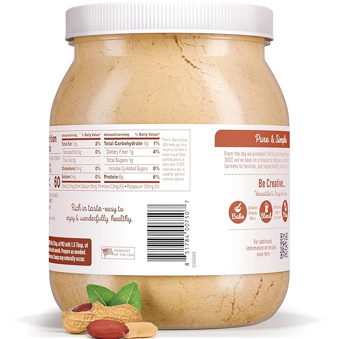 PB2 Pure Peanut Butter Powder - [2 lb/32 oz Jar] - No Added Sugar, No Added Salt, No Added Preservatives - 100% All Natural Roasted Peanuts - 6g of Plant-Based Protein