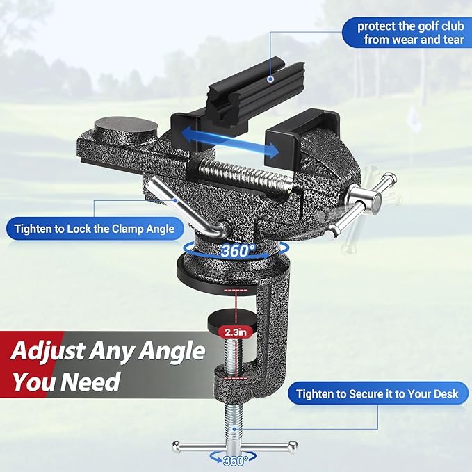 Golf Grip Kit for Regripping Golf Clubs, Portable Table Vise Rubber Clamp for Golf Grip Removal Tool with Solvent, Golf Club Regripping Kit