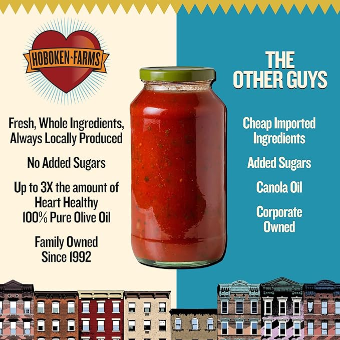 Hoboken Farms Low Sodium Marinara Sauce - Keto Certified, No Sugar Added, Non GMO Project Verified, Plant Based, and Paleo Friendly! (25 Fl Oz, Pack of 2)