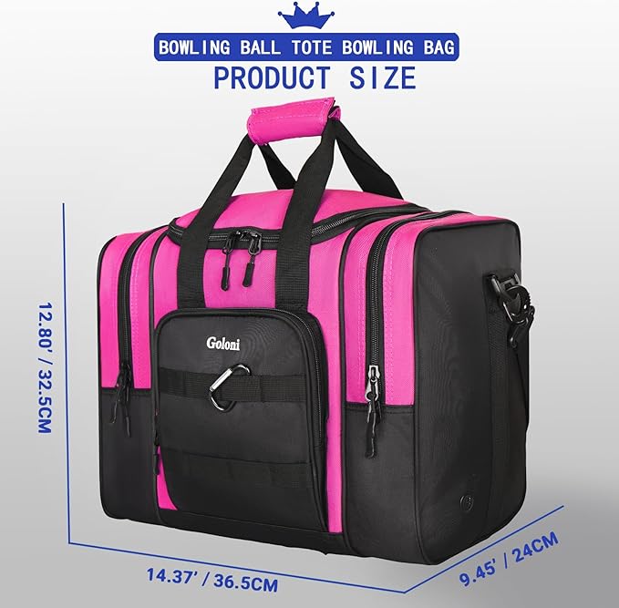 Goloni Bowling Ball Bag for Singer Ball with Padded Ball Holder, 2 Pockets fit Bowling Shoes Up to Mens Size 14 and Accessories
