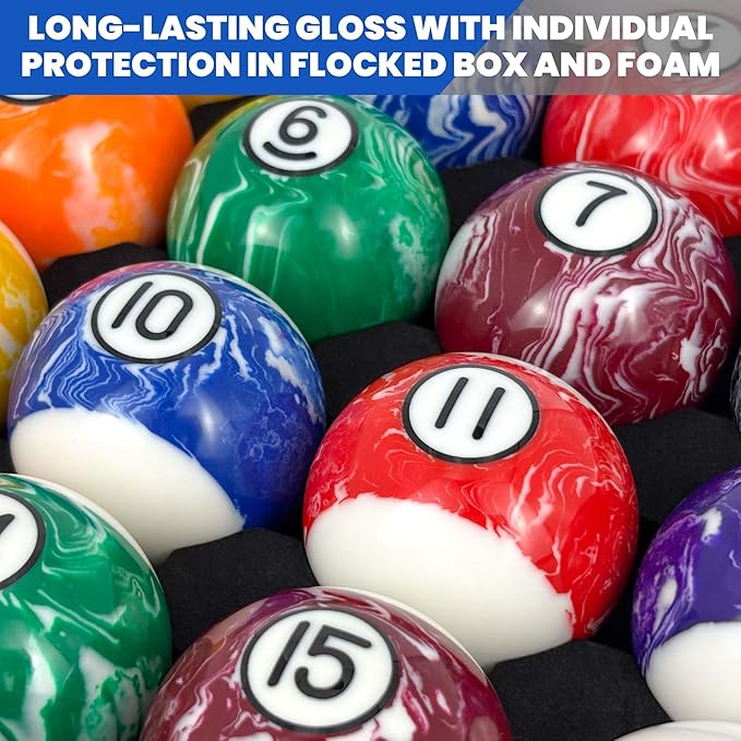 Pool Balls Billiard Set – 2-1/4" Regulation Size, 6 oz Professional Weight, AAA Grade Pure Resin, White Marble Swirl Pool Table Balls for Tournament, Bar, Game Room & Gifts