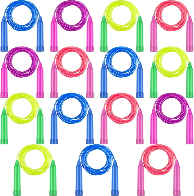 Elcoho 15 Pack Colorful Kids Jump Rope Set Adjustable Plastic Kids Jump Rope Skipping Rope Outdoor Jump Ropes Great Party Favor
