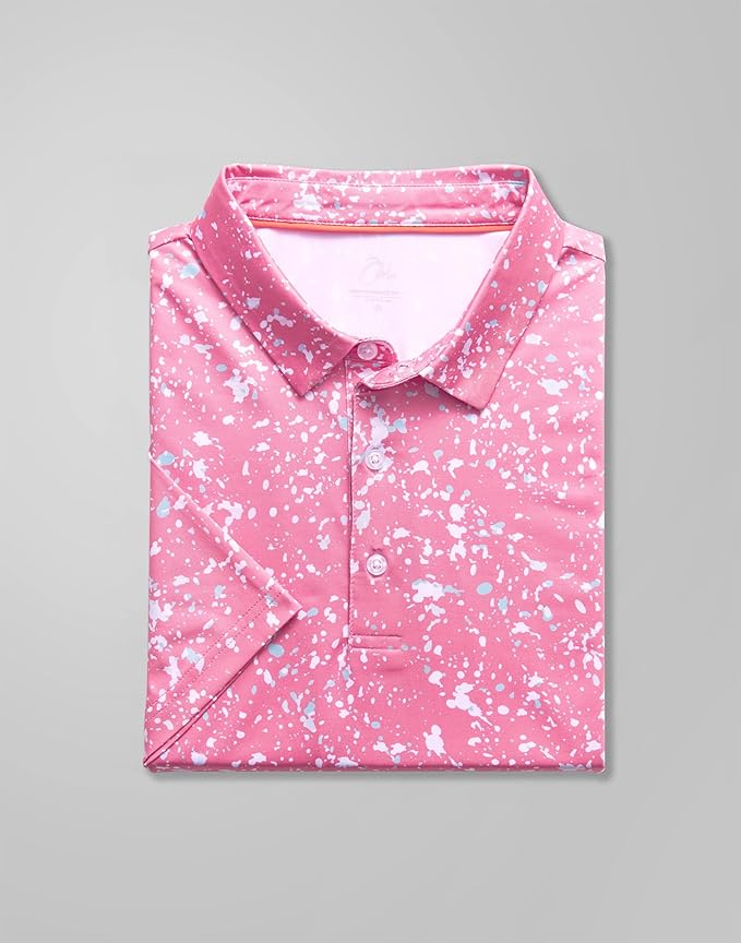 Obla Mens Golf Polo Shirts Short Sleeve Dry Fit Performance Moisture Wicking Casual Print Collared Golf Shirts for Men