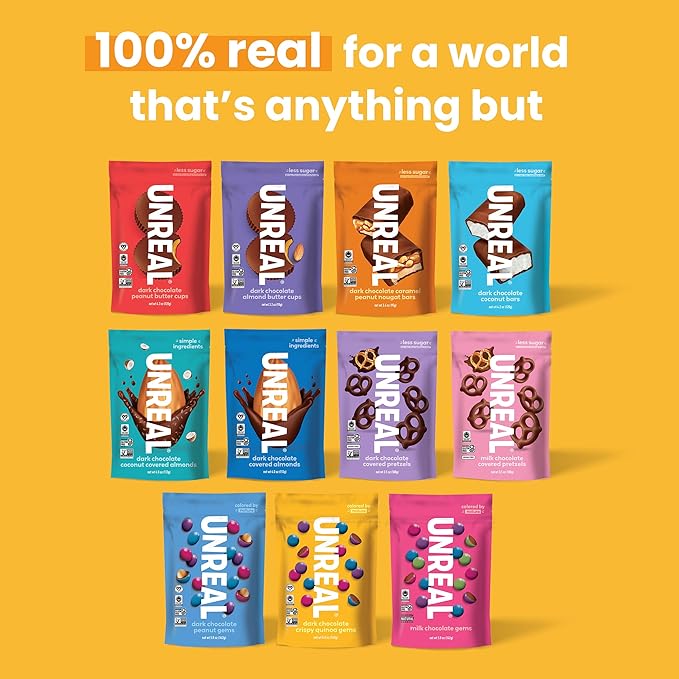 UNREAL Dark Chocolate Quinoa Gems (3 Value Size Bags) | Vegan, Colors from Nature | Fair Trade, Non-GMO | Gluten Free, No Sugar Alcohols or Soy | 11oz each