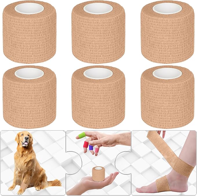 6 Pack 2 Inches Self Adhesive Bandage Wrap Breathable Cohesive Bandage Elastic Tape for Pets, Athletic, Sports, Wrist, Knee, Ankle(5 Yards Per Roll, Skin Color)