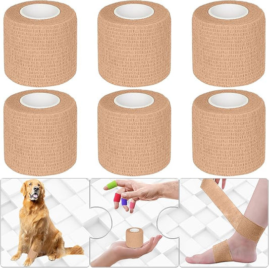 6 Pack 2 Inches Self Adhesive Bandage Wrap Breathable Cohesive Bandage Elastic Tape for Pets, Athletic, Sports, Wrist, Knee, Ankle(5 Yards Per Roll, Skin Color)