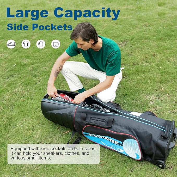 Golf Travel Bags for Airlines with Hard Case Top & Wheels, Hard Shell Top Protect Golf Club, 1680D Heavy Duty Oxford, Wide-Mouth Effortless Packing, Lightweight, MidnightFjord