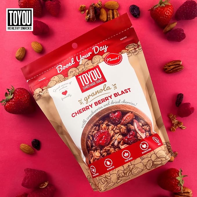 ToYou Snacks Granola, Fruit and Granola Cereal, | Cherry Berry Blast - 12 Ounce (Pack of 1) | Gluten Free, Plant Based, Vegan, Healthy Snacks for Adults and Kids, Breakfast Cereal with Protein and Fiber