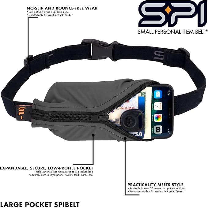 SPIbelt Running Belt for Women Men, Phone Holder for Running, Running Fanny Pack, Holder for Phone, Running Waist Pack, Adjustable Waist, [Fits All Phones]. Rave with Black Zipper