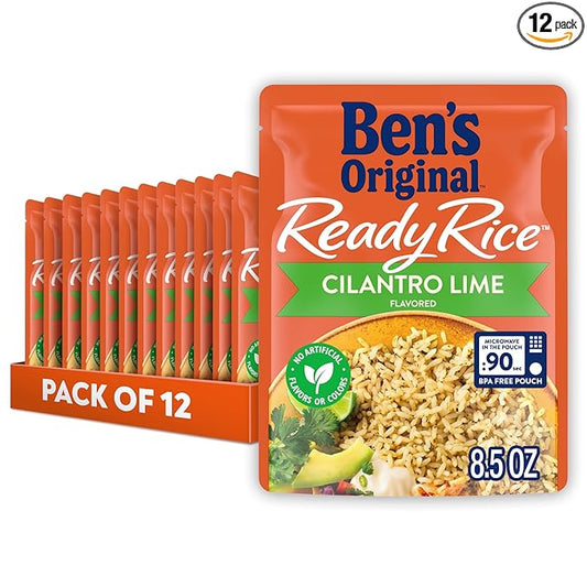 BEN'S ORIGINAL Ready Rice Cilantro Lime Flavored Rice, Easy Dinner Side, 8.5 OZ Pouch (Pack of 12)