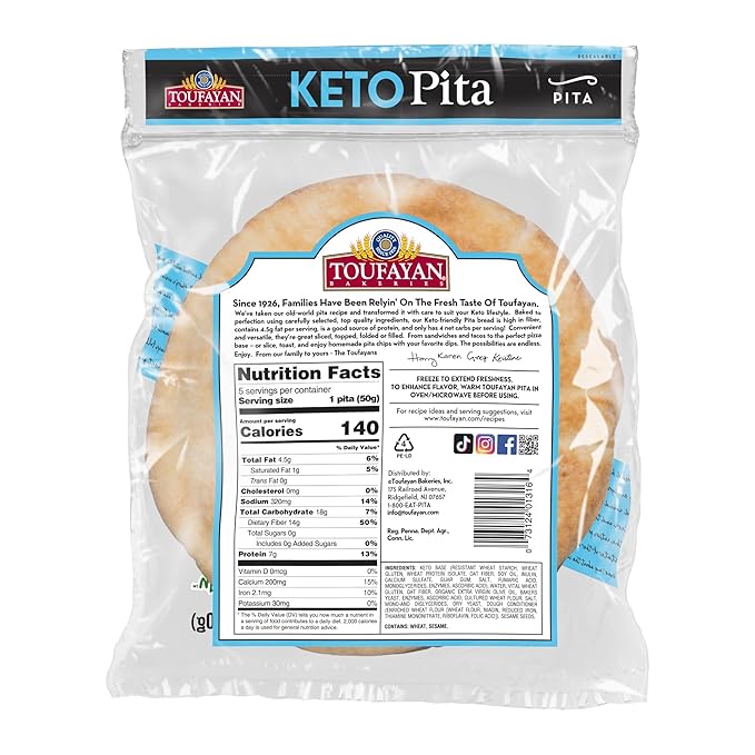 Toufayan KETO Pita Bread | Keto Diet Friendly, No Sugar (3 Pack, 15 Pitas Total)