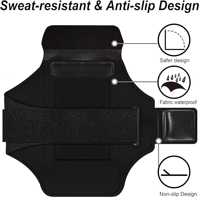 Armband for iPhone 16 Pro Max/16 Plus/15 Pro Max/15 Plus/iPhone 14 Pro Max/14 Plus/13,12,11 Pro Max/XS Max,Water Resistant Sport Armband with Zipper Slot for Airpods and Keys (Black)