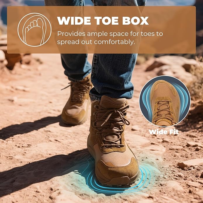 NORTIV 8 Men's Wide Toe Box Hiking Boots Low Drop Waterproof Outdoor Trekking Camping Shoes for Plantar Fasciitis Bunion Katahdin