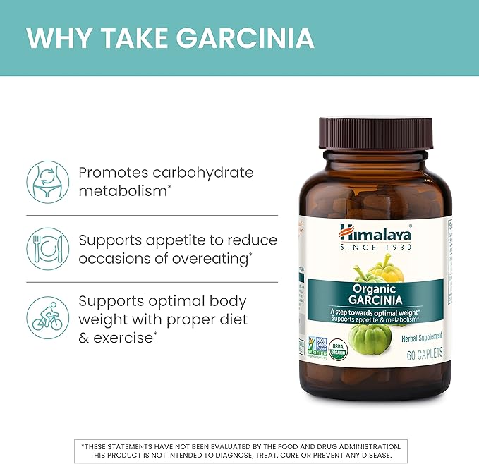 Himalaya Organic Garcinia Cambogia Herbal Supplement, Appetite Support, Lipid Metabolism, Weight Support, USDA Organic, Non-GMO, Vegan, 600 mg, 60 Plant-Based Caplets, 2 Pack
