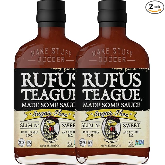 Rufus Teague Sugar Free Premium BBQ Sauce Slim N' Sweet, 12.25 oz. Bottles, 2 Pack